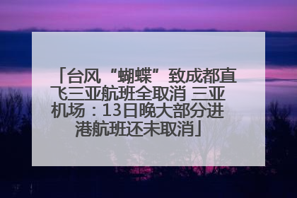 台风“蝴蝶”致成都直飞三亚航班全取消 三亚机场：13日晚大部分进港航班还未取消