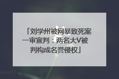 刘学州被网暴致死案一审宣判：两名大V被判构成名誉侵权