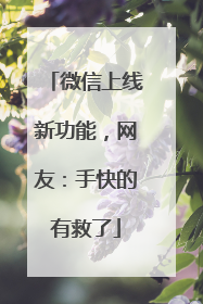 微信上线新功能，网友：手快的有救了