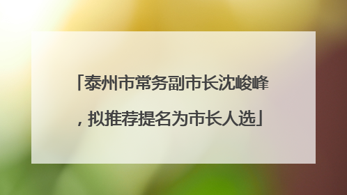 泰州市常务副市长沈峻峰，拟推荐提名为市长人选