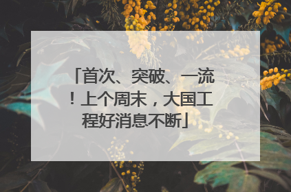 首次、突破、一流！上个周末，大国工程好消息不断